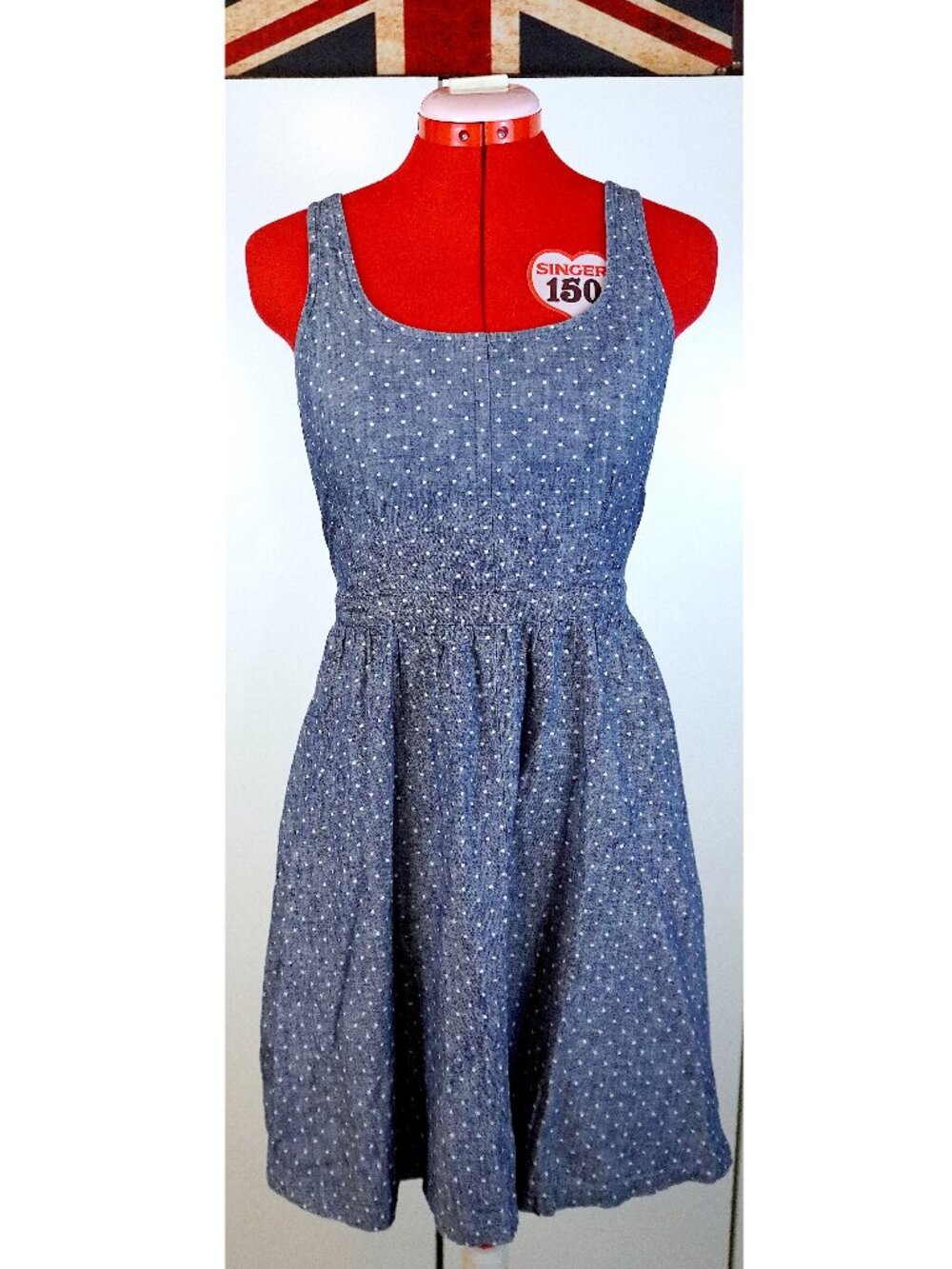 GAP Factory Fit & Flare Denim Polka-Dot Dress